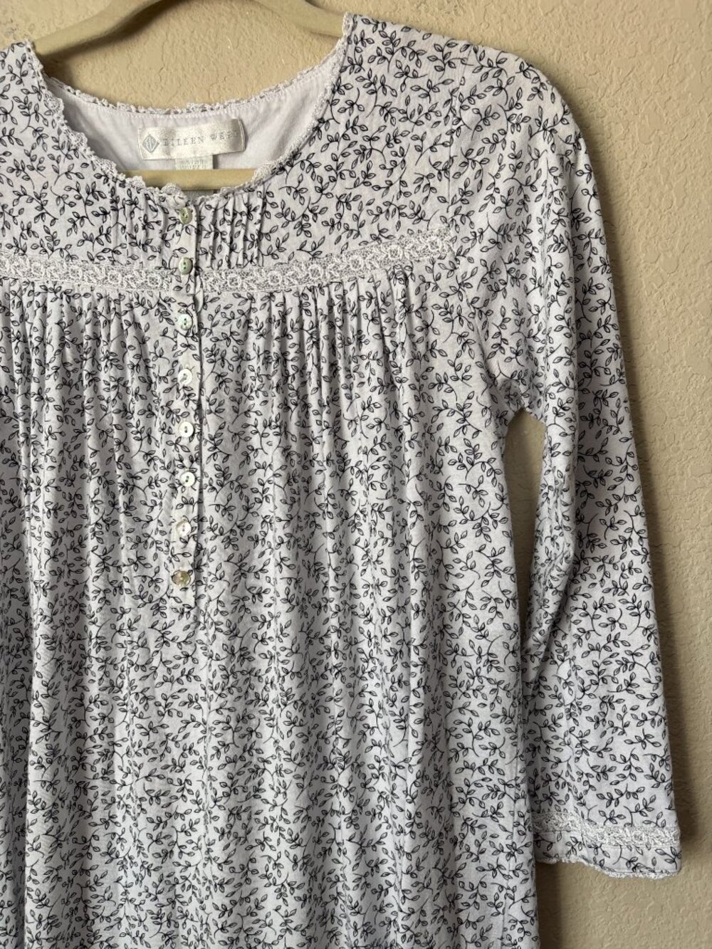 Eileen West Lace Trim Cottagecore Prairie Modest Cotton Long Sleeve Nightgown - Picture 4 of 9